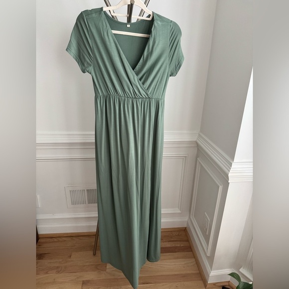 Maternity Sage Green Maxi Dress, Baby Shower Size Small - Picture 3 of 8